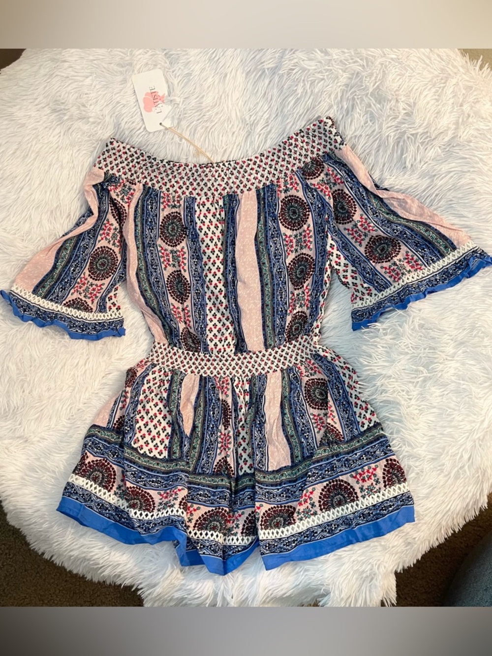 Off Shoulder Ruffle Flared Sleeves Boho Dress